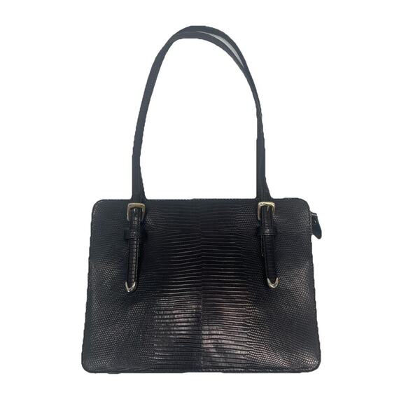 Ralph Lauren Collection Vintage Black Lizard Leather Shoulder Bag Purple Label - Picture 1 of 14